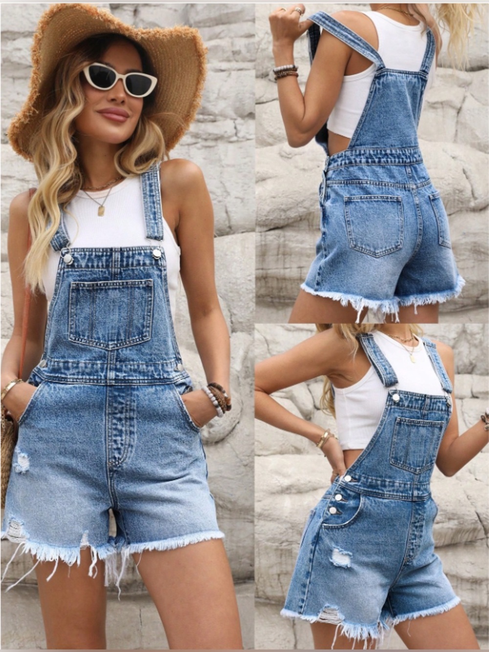 Light Blue Denim Short Overalls for Women Size 6 - Picture 2 of 5